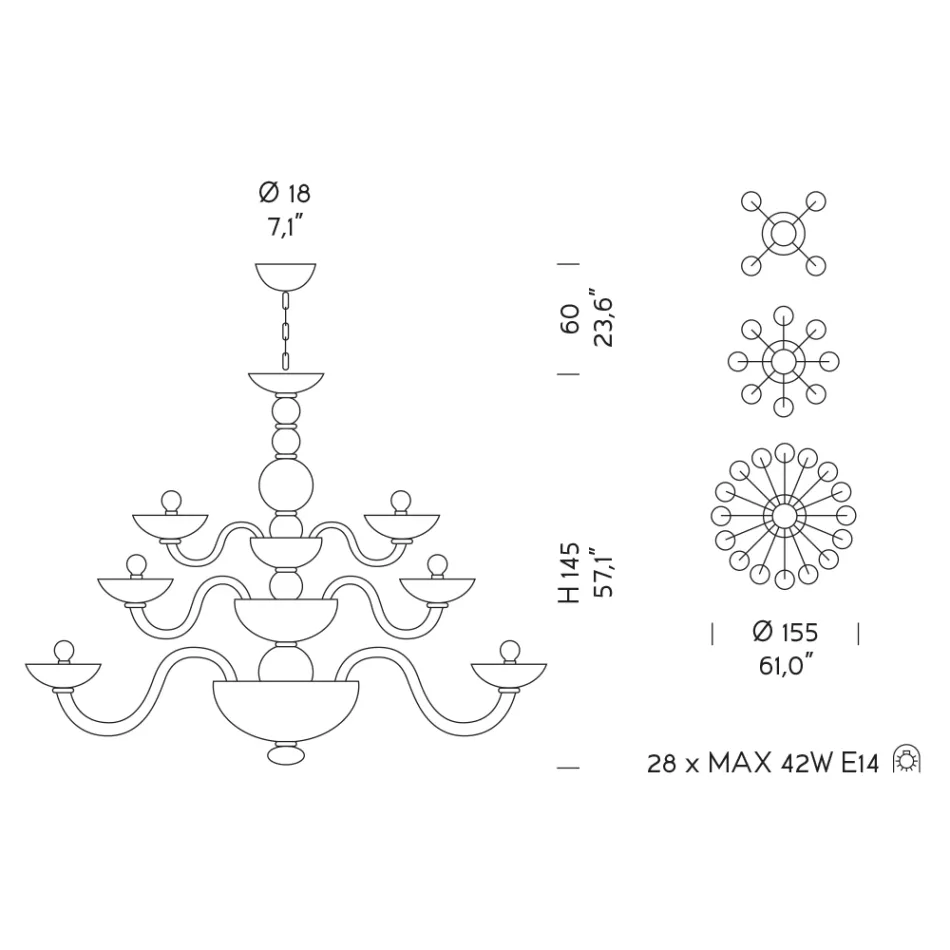 Handgemaakte kroonluchter 28 lampen in blauw Venetiaans glas en metaal - Focarino Viadurini