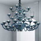 Handgemaakte kroonluchter 28 lampen in blauw Venetiaans glas en metaal - Focarino Viadurini