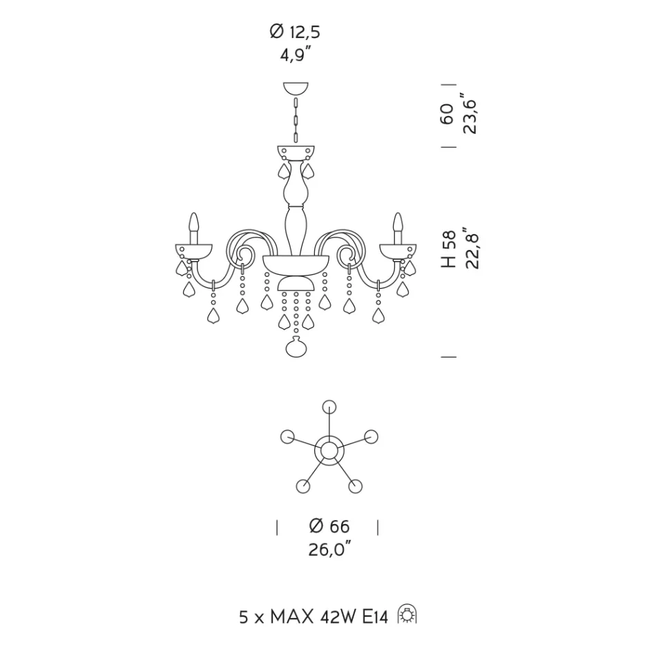 5-lichts kroonluchter in Venetiaans glas en metaal Klassiek - Florentijnse stijl Viadurini