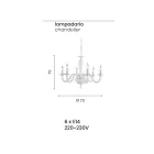 Klassieke 6-lichts kroonluchter in Italiaans handgemaakt transparant glas - Rapallo Viadurini