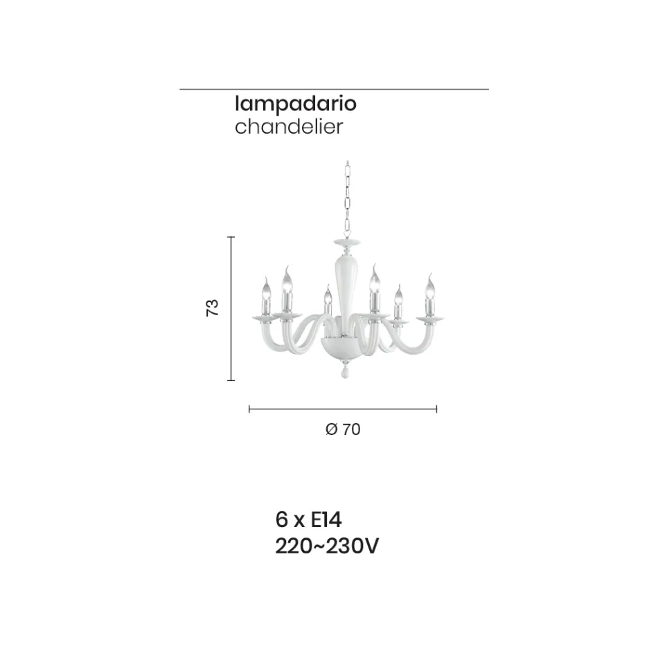 Klassieke 6-lichts kroonluchter in Italiaans handgemaakt transparant glas - Rapallo Viadurini