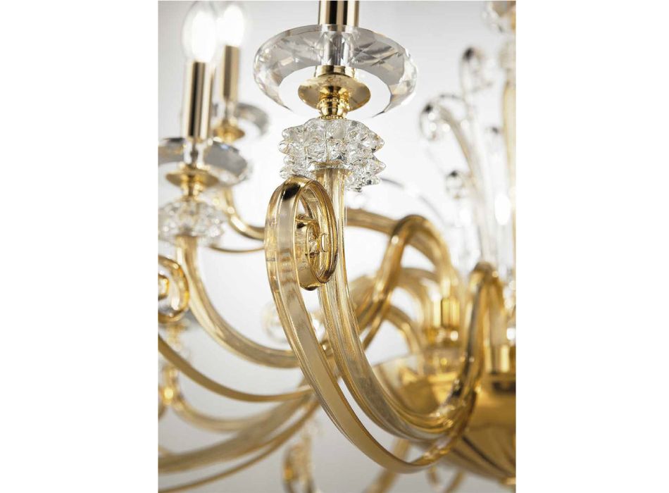 6 lichts kroonluchter in geblazen glas en klassiek luxe kristal - Cassea