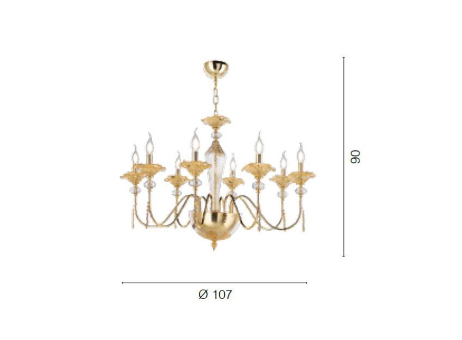 Klassieke 8-lichts kroonluchter in glas, kristal en luxe metaal - Vlaanderen Viadurini