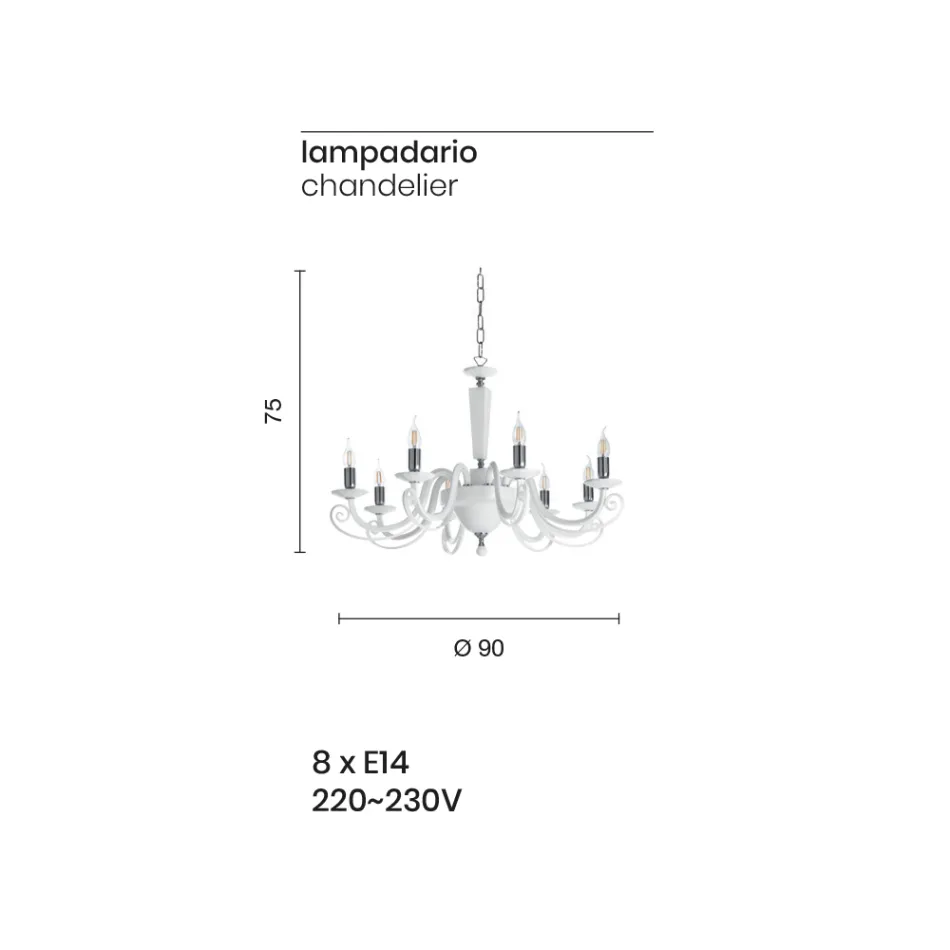 Klassieke 8-lichts kroonluchter Italiaans handgemaakt glas en kristal - Maleisië Viadurini