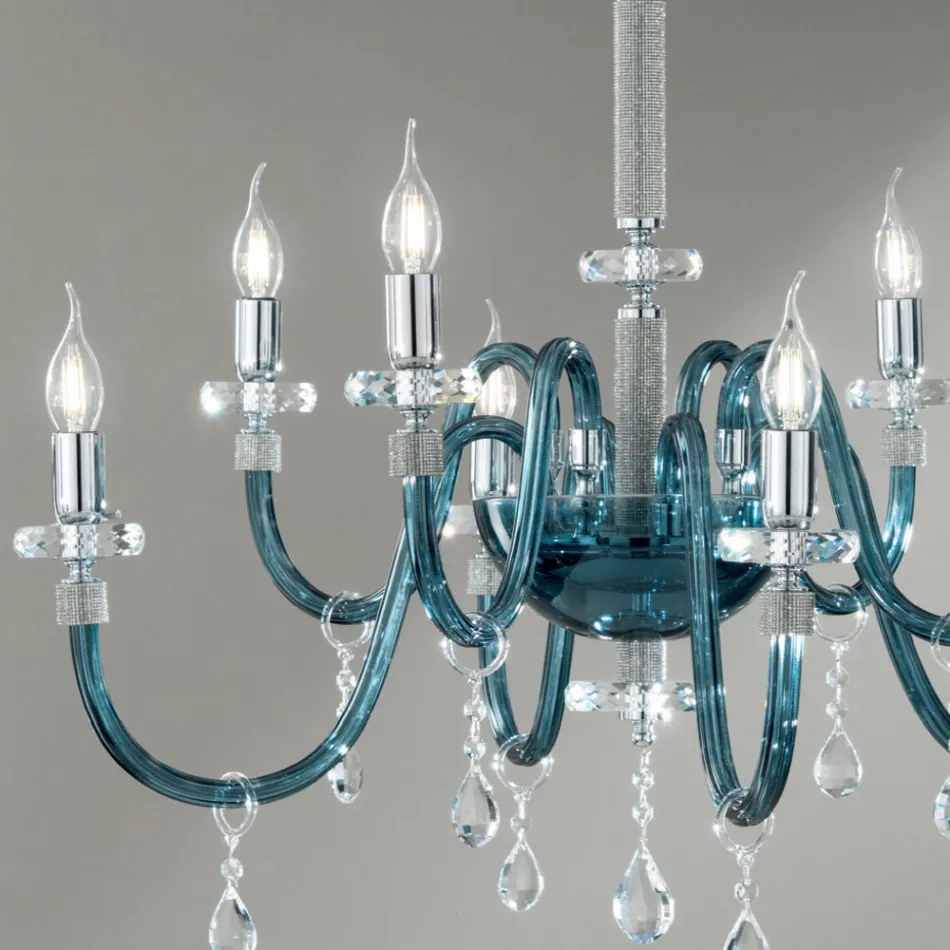 Kroonluchter 8 Lichts Klassiek Italiaans Glas Handgemaakt Teal - Similo Viadurini