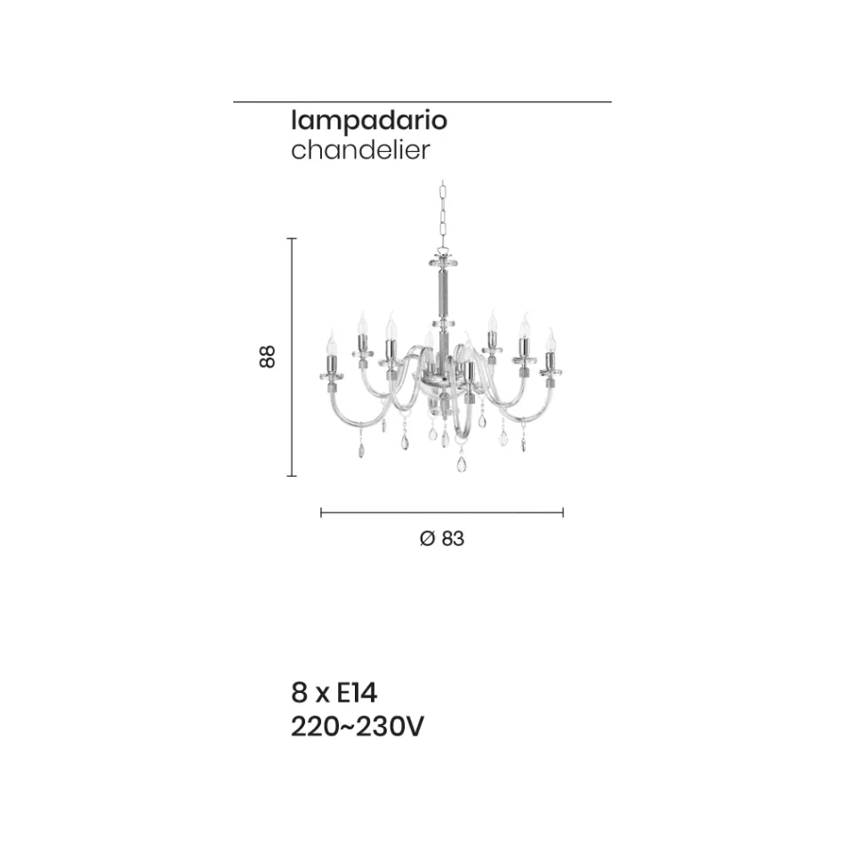Kroonluchter 8 Lichts Klassiek Italiaans Glas Handgemaakt Teal - Similo Viadurini