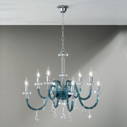 Kroonluchter 8 Lichts Klassiek Italiaans Glas Handgemaakt Teal - Similo Viadurini