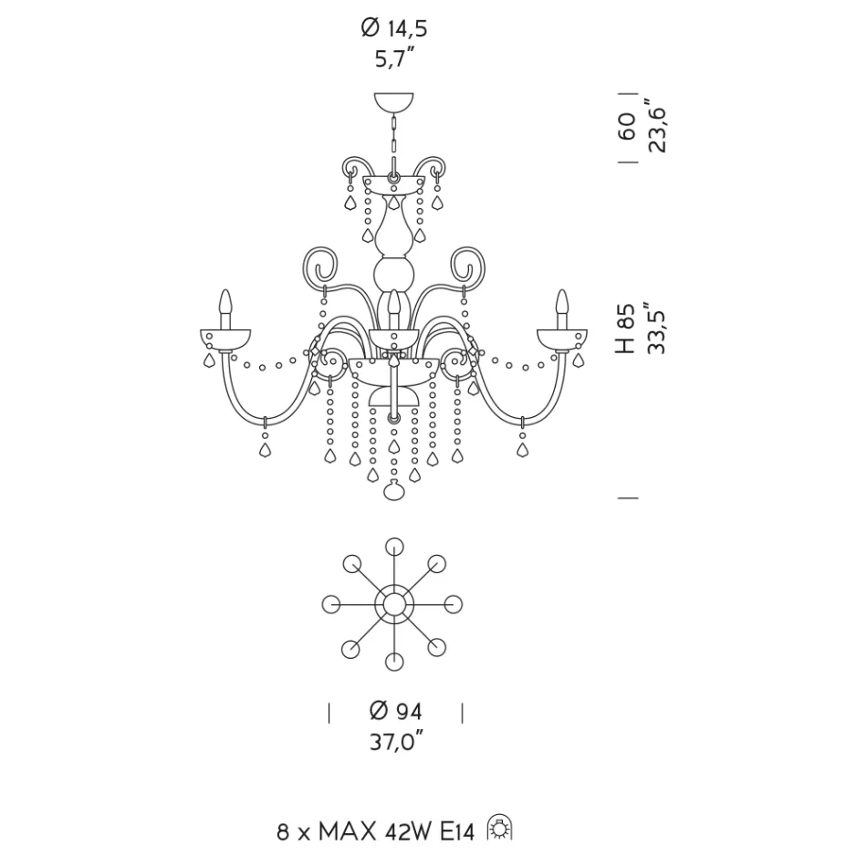 8-lichts kroonluchter in Venetiaans glas Gemaakt in Italië Klassiek - Florentine Viadurini