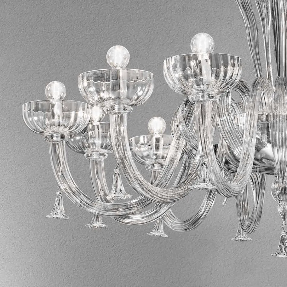 12 Lichte handgemaakte Venetiaanse glazen kroonluchter, gemaakt in Italië - Regina Viadurini