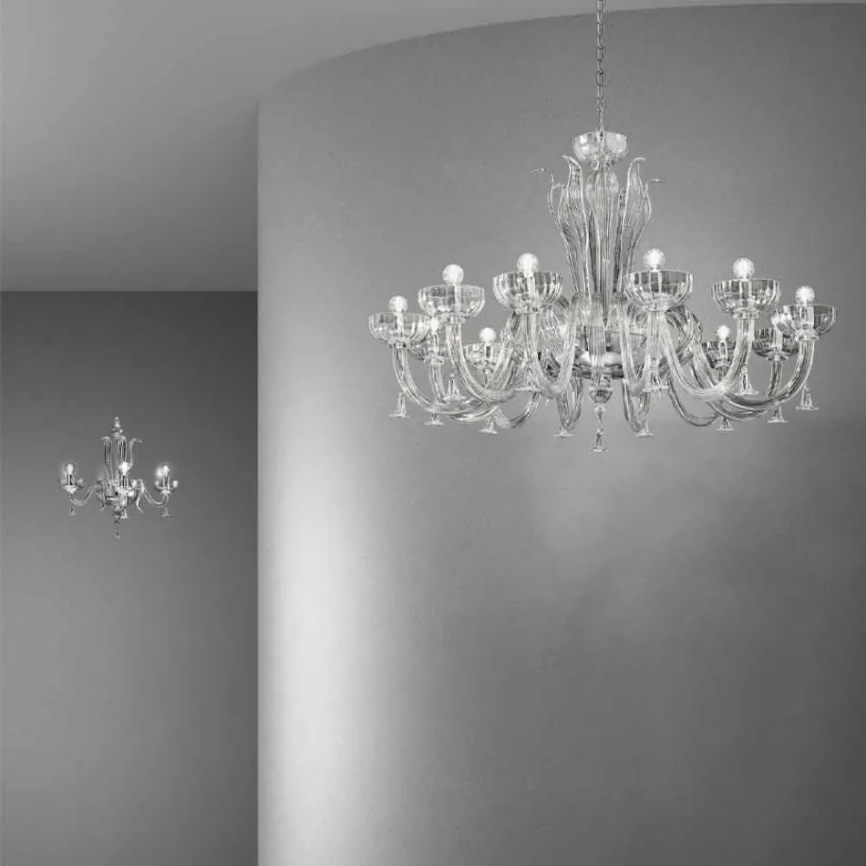 12 Lichte handgemaakte Venetiaanse glazen kroonluchter, gemaakt in Italië - Regina Viadurini