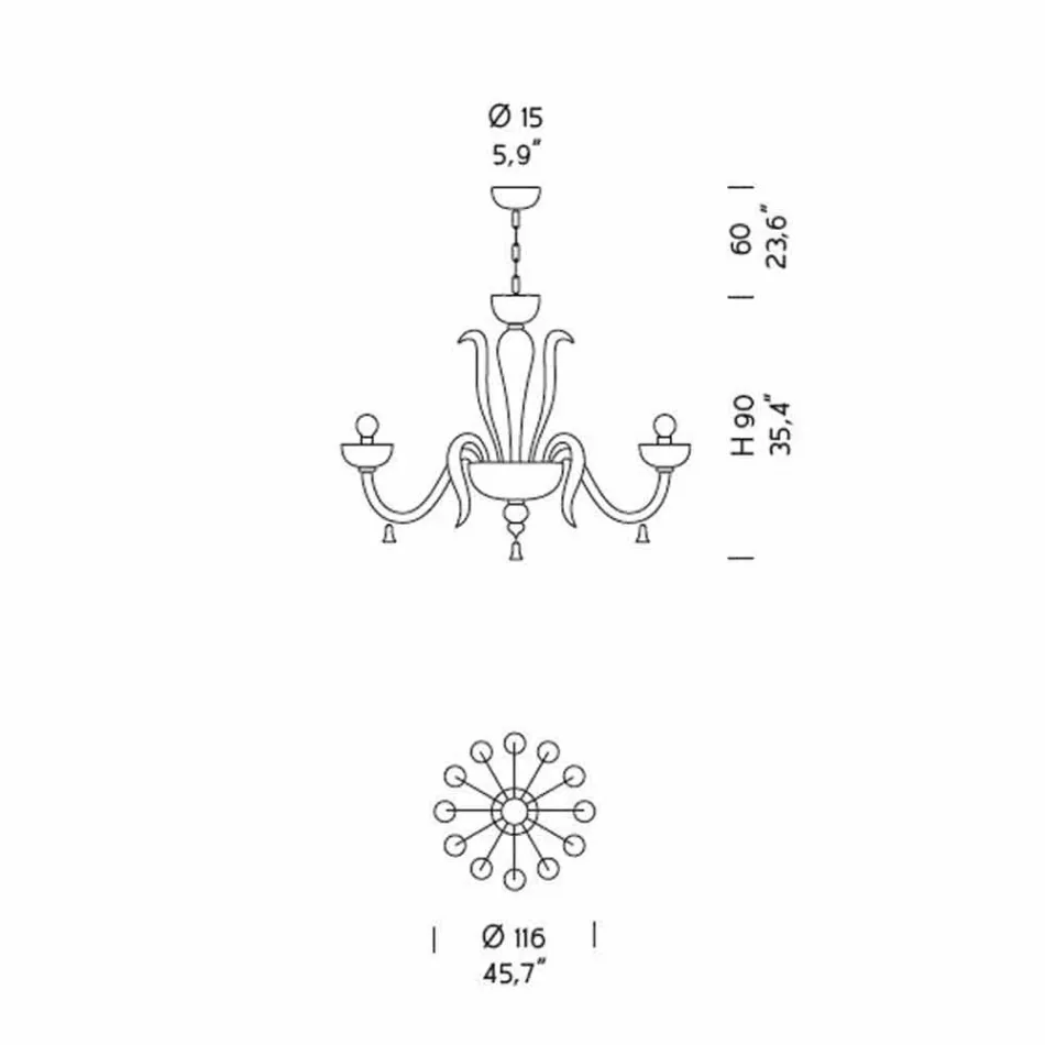 12 Lichte handgemaakte Venetiaanse glazen kroonluchter, gemaakt in Italië - Regina Viadurini