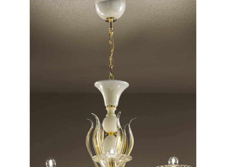 15 lichts kroonluchter in wit en goud Venetiaans glas, gemaakt in Italië - Agustina