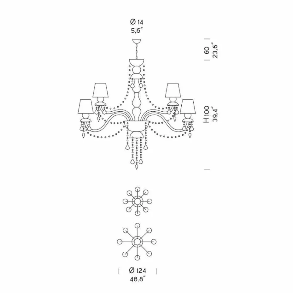 Kroonluchter met 16 lampjes, handgemaakt in Venetië-glas, gemaakt in Italië - Milagros Viadurini