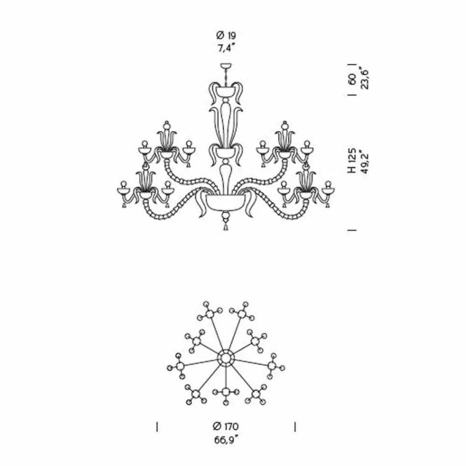 Kroonluchter met 27 lampjes in wit Venetië-glas, handgemaakt in Italië - Regina Viadurini