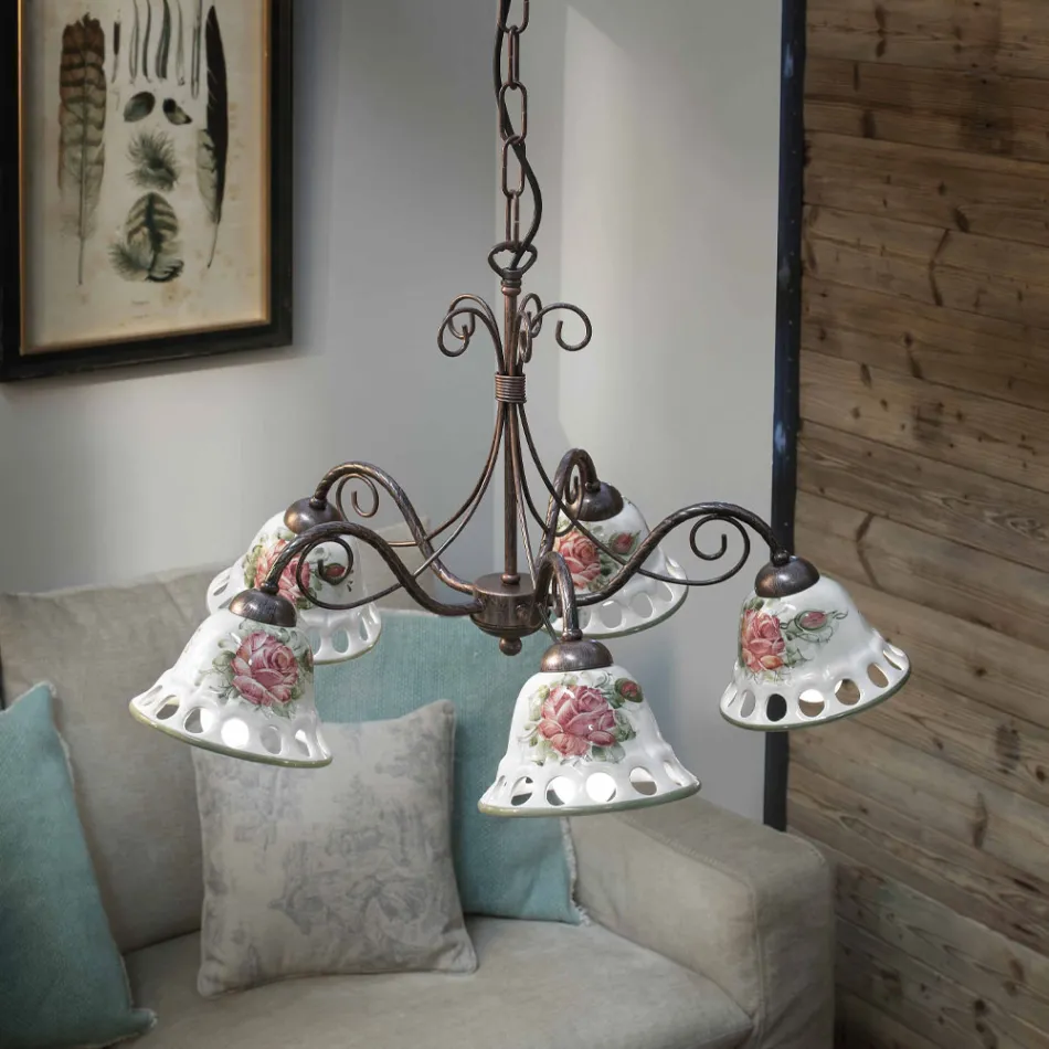 Handgemaakte keramische 3 of 5 lichts kroonluchter met Passanastri - Napels Viadurini