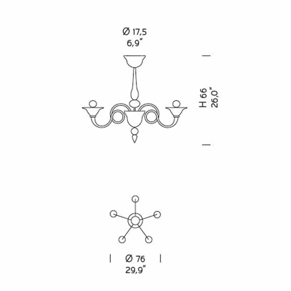 5 Lichts Artisan Glazen Kroonluchter uit Venetië, Made in Italy - Margherita Viadurini