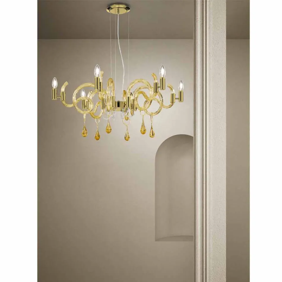 6 Lichte handgemaakte Venetiaanse glazen kroonluchter gemaakt in Italië - Bernadette Viadurini