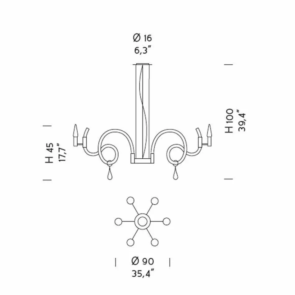 6 Lichte handgemaakte Venetiaanse glazen kroonluchter gemaakt in Italië - Bernadette Viadurini