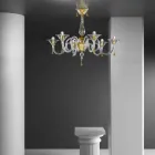 6 Lichte handgemaakte Venetiaanse glazen kroonluchter, gemaakt in Italië - Margherita Viadurini