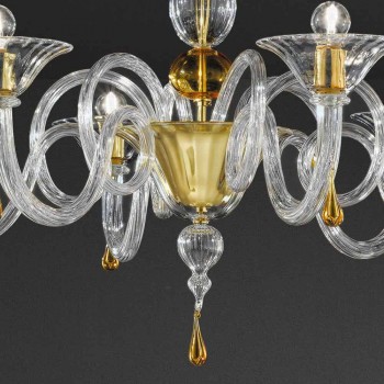 6 Lichte handgemaakte Venetiaanse glazen kroonluchter, gemaakt in Italië - Margherita