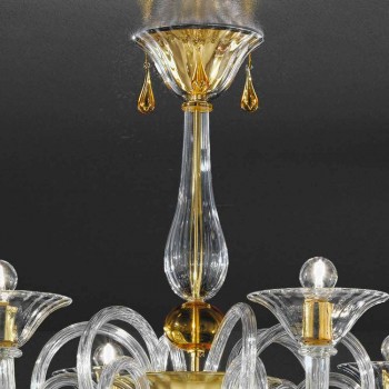 6 Lichte handgemaakte Venetiaanse glazen kroonluchter, gemaakt in Italië - Margherita