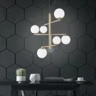 6 lichts kroonluchter in gelakt metaal met glazen diffusors - Lido Viadurini