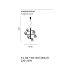 6 lichts kroonluchter in gelakt metaal met glazen diffusors - Lido Viadurini