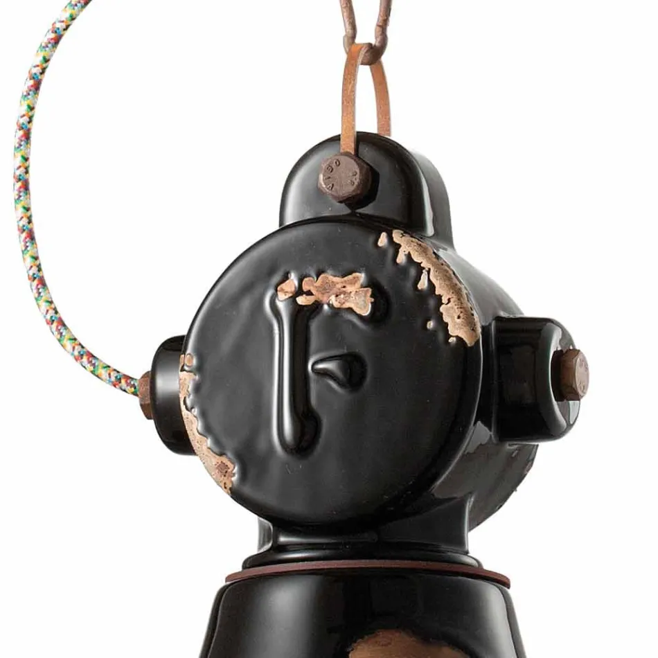 Kroonluchter bell vintage keramiek en metallo Angela Ferroluce Viadurini