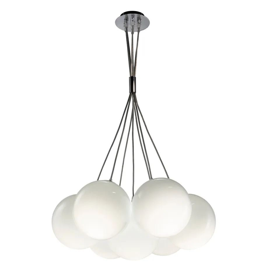 Althea kroonluchter met zeven lampen in gepolijst of satijnglas, gemaakt in Italië. Viadurini