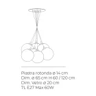 Kroonluchter met zeven lampen in gepolijst of gesatineerd glas, gemaakt in Italië - Althea Viadurini