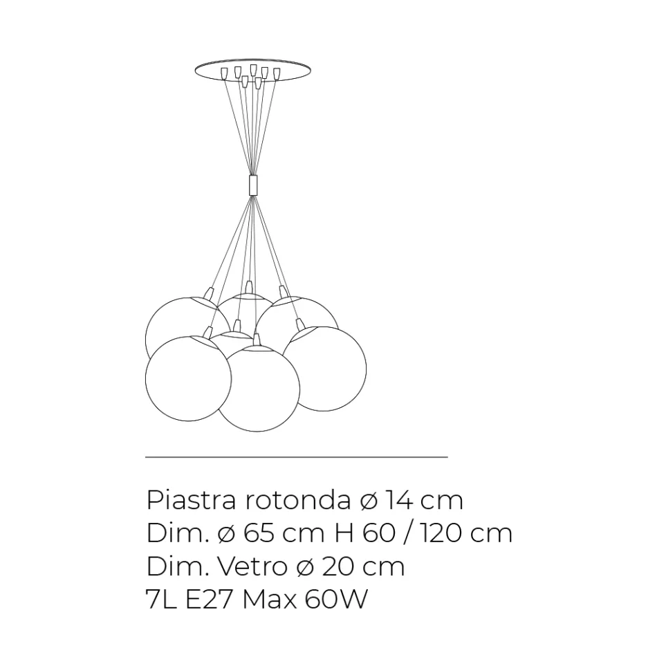 Kroonluchter met zeven lampen in gepolijst of gesatineerd glas, gemaakt in Italië - Althea Viadurini