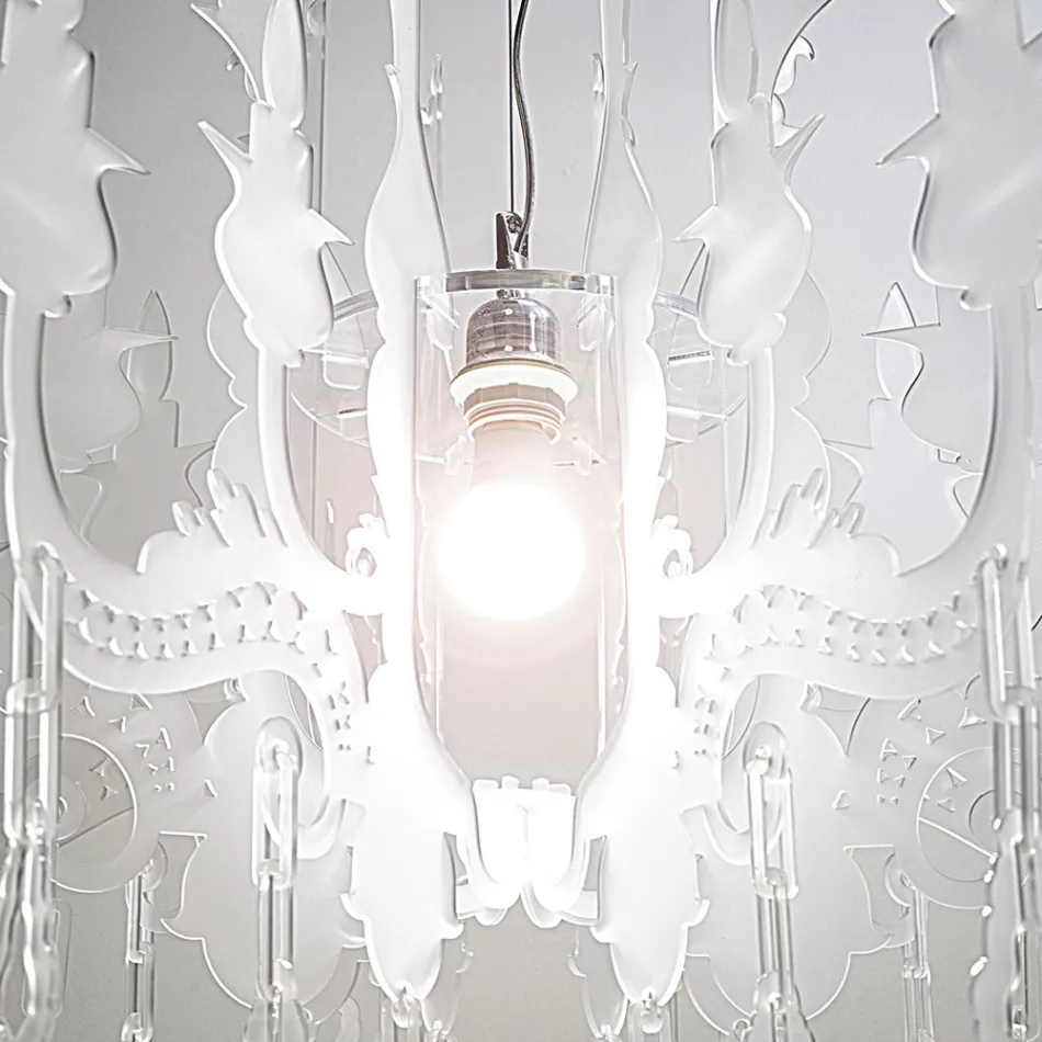 Hanglamp van satijnwit plexiglas, gemaakt in Italië - Luca Viadurini