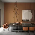 Hangende kroonluchter met enkele rozet in hout Made in Italy - Orlov Viadurini