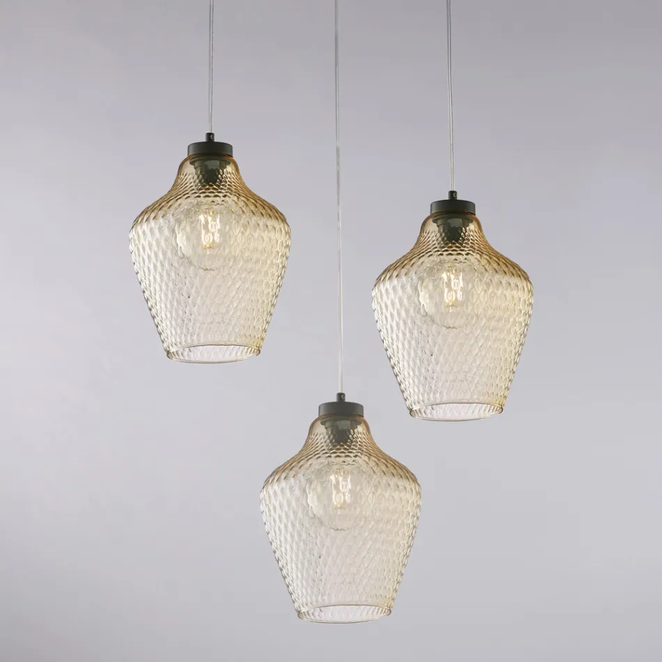 Alnitak 3-lichts hanglamp van zwart glas en metaal Viadurini