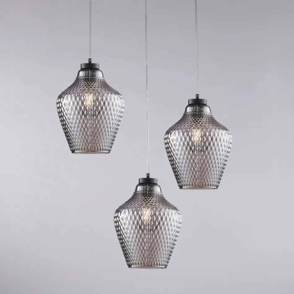 Alnitak 3-lichts hanglamp van zwart glas en metaal Viadurini