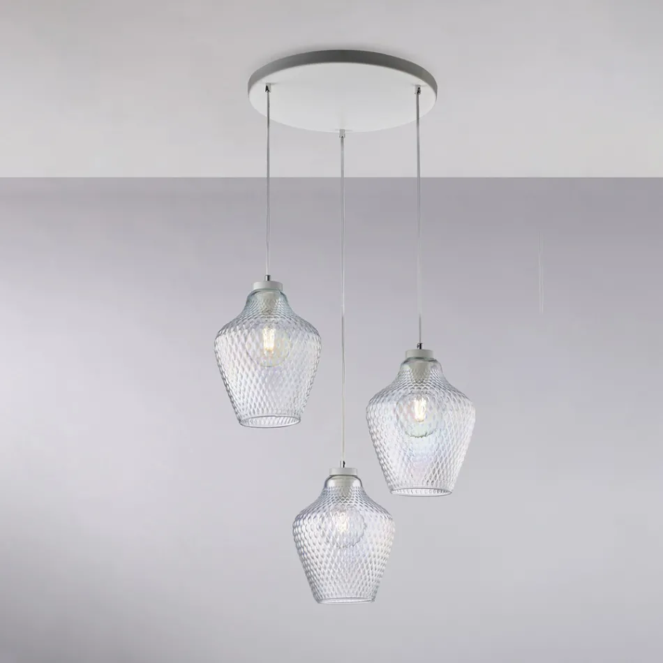 Alnitak 3-lichts hanglamp van zwart glas en metaal Viadurini