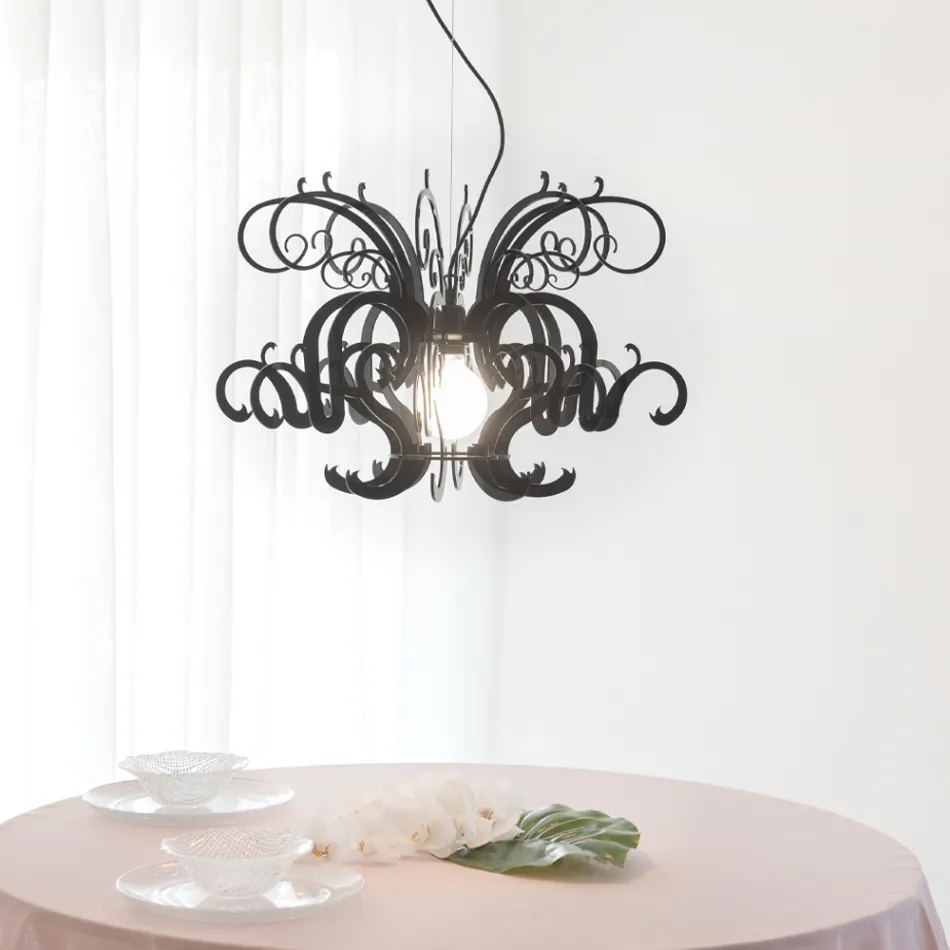 Hangkroonluchter in recyclebaar wit of zwart plexiglas - Sancho Viadurini