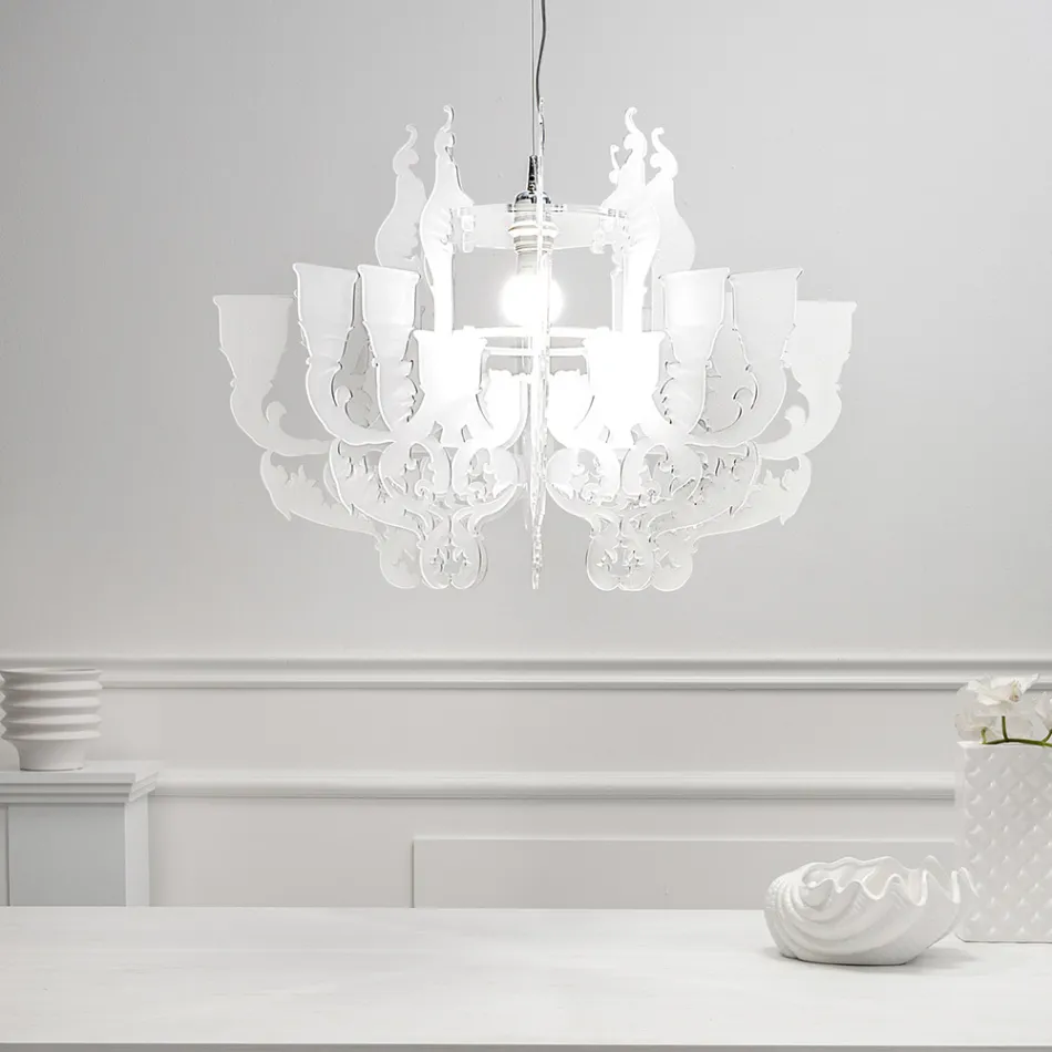 Hanglamp van satijnwit plexiglas, gemaakt in Italië - Gea Viadurini