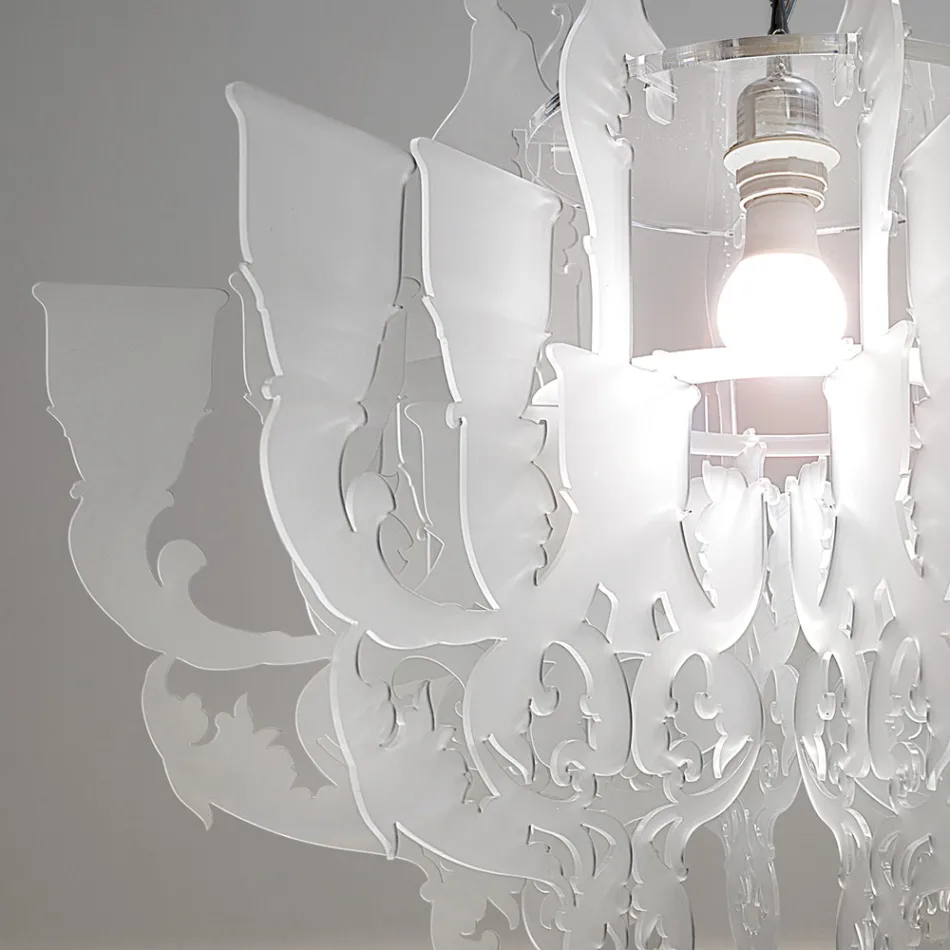 Hanglamp van satijnwit plexiglas, gemaakt in Italië - Gea Viadurini