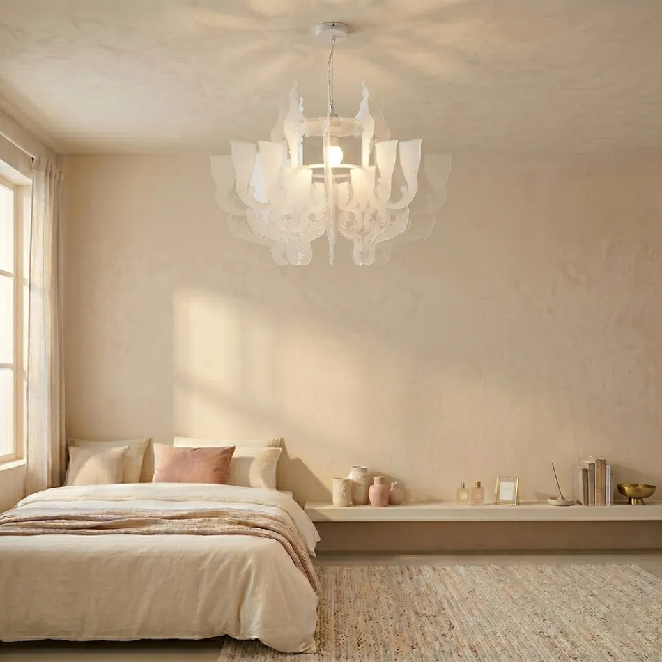 Hanglamp van satijnwit plexiglas, gemaakt in Italië - Gea Viadurini