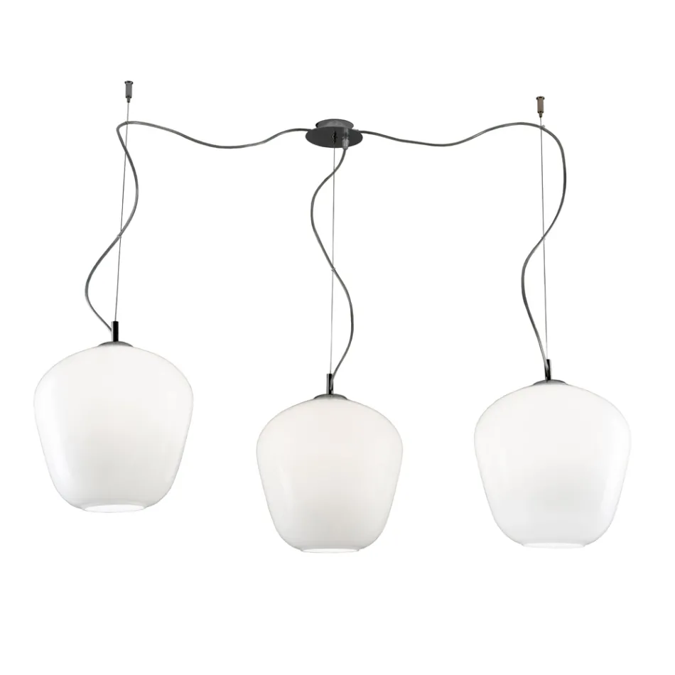 Grote, asymmetrische kroonluchter met drie lampen van geblazen glas, gemaakt in Italië - Elisia Viadurini