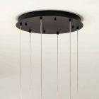 Hangende kroonluchter van zwart gelakt metaal met 6 led-lampjes - cederhout Viadurini