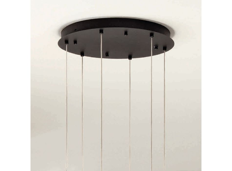 Hangende kroonluchter van zwart gelakt metaal met 6 led-lampjes - cederhout Viadurini