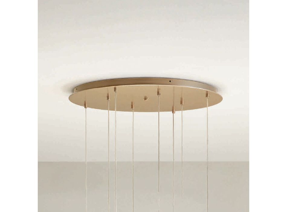 Goudgelakte metalen hangende kroonluchter met 8 LED-lampjes - cederhout Viadurini