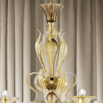 Artisan 6-lichts Venetiaanse glazen kroonluchter gemaakt in Italië - Agustina