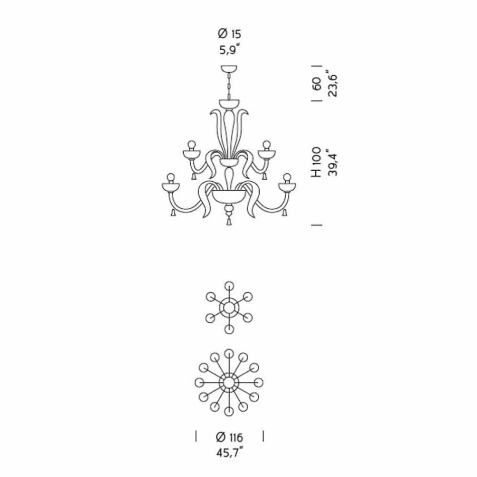 Handgemaakte 18-lichts kroonluchter in Venetië-glas, gemaakt in Italië - Regina Viadurini