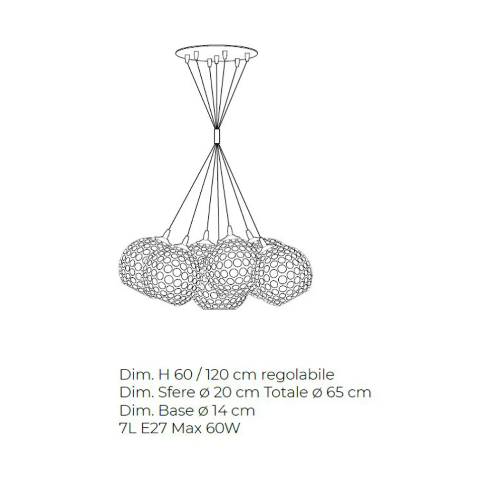 Handgemaakte kroonluchter van glas en metaal uit Venetië - Bolle Balloton Viadurini