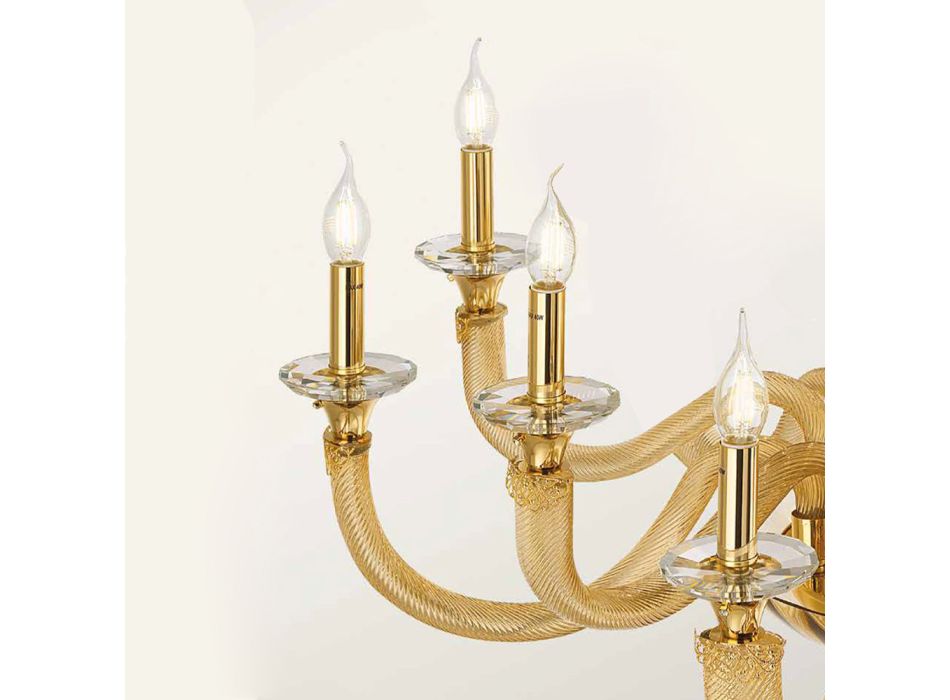 Klassieke kroonluchter 12 lampen in ambachtelijk glas en kristallen - Magrena Viadurini