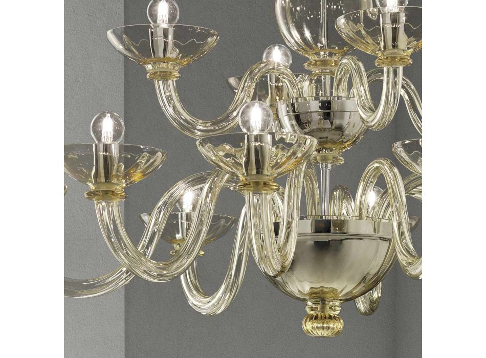 Klassieke kroonluchter 12 lichts in Venetiaans glas Made in Italy - Focarino Viadurini