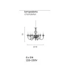 Klassieke Kroonluchter 6 Lichts Rookglas Handgemaakt Italiaans en Metaal - Memore Viadurini